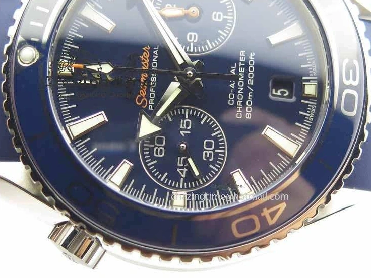 0508 Chic Planet Ocean Master Chrono 45mm SS OM 1:1 Best Edition Blue Dial On Blue Rubber Strap A 8172